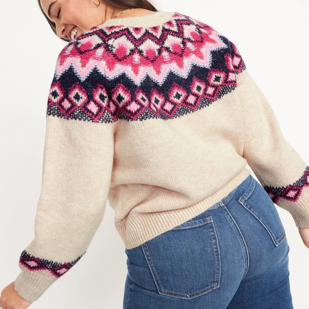 Old Navy Crew Neck Faire Isle Sweater in Cream XS - Picture 4 of 4